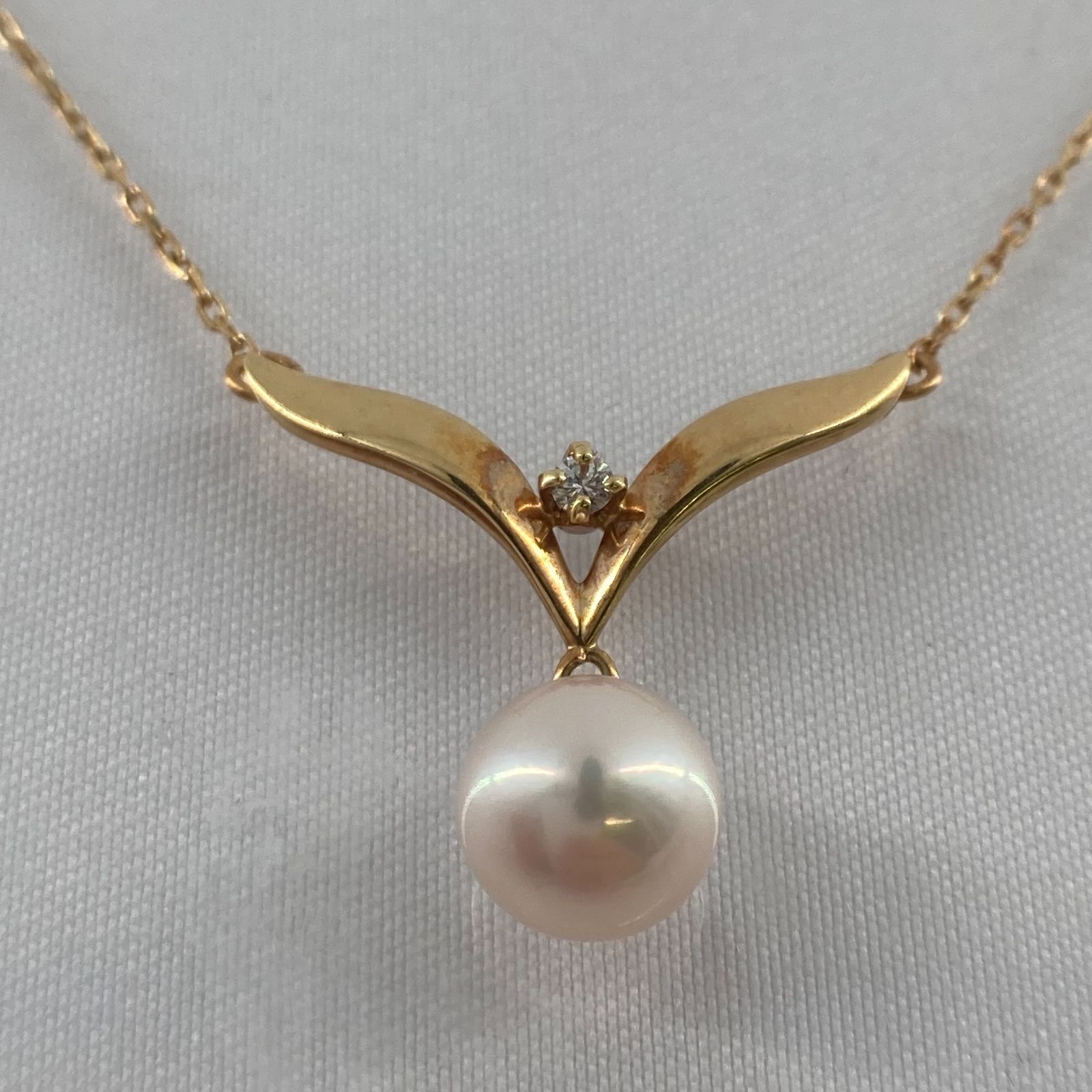MIKIMOTO(ミキモト) K18YG パールトップ ダイヤネックレス 2.5g 40cm 
