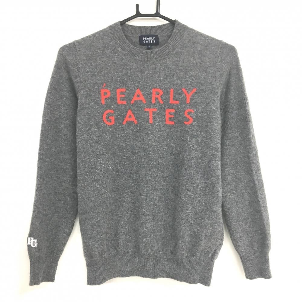 パーリーゲイツ セーター グレー×レッド カシミヤ ロゴ ニット