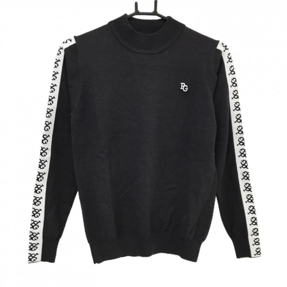 未使用　PEARLY GATES パーリーゲイツ　ゴルフ　黒　ニット パーリーゲイツ セーター 黒×白 袖ロゴライン レディース 1(M) ゴルフ