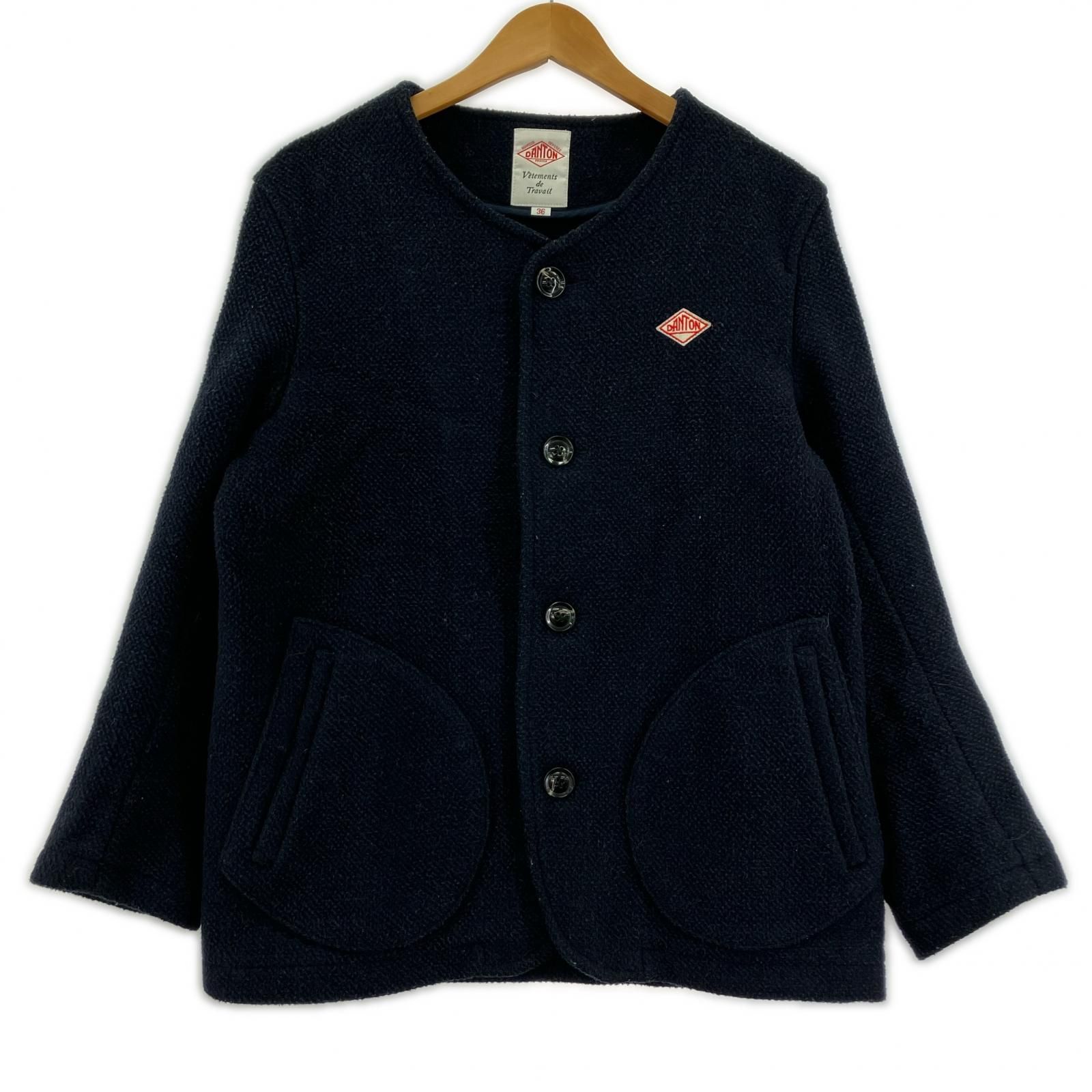Danton ダントン ウール混 ノーカラージャケット size36/ネイビー