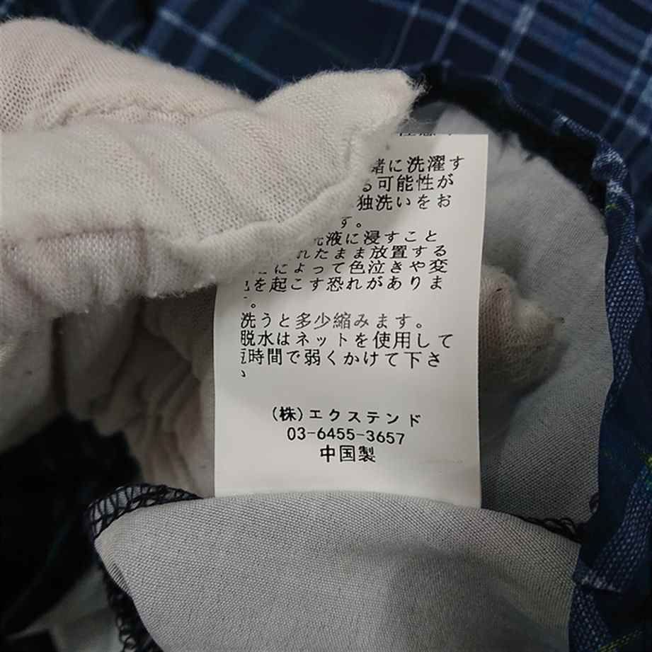 ネイビー チェック柄 ノースリーブ ワンピース 先染めフレンチリネン チェック柄ノースリーブワンピース ポケット付き