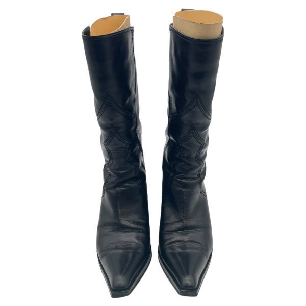 セルジオロッシ Sergio Rossi ウエスタンブーツ カウボーイブーツ 黒 レザー 36 1 2 約23.5 cm レディース S 5 Y 047