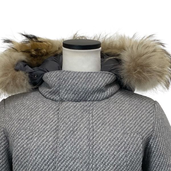 ヘルノ HERNO ダウンジャケット フード ショート丈 ライトグレー ウール混 カシミア混 ファー フェザー 8 A 120 cm キッズ S 5 Y 080