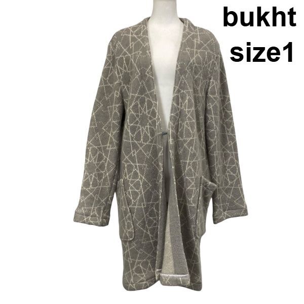 ブフト bukht ロングカーディガン 長袖 Vネック シャギー ジャガード織り ライトグレー 毛混 モヘア混 1 M 9号 ユニセックス S 5 Y 083