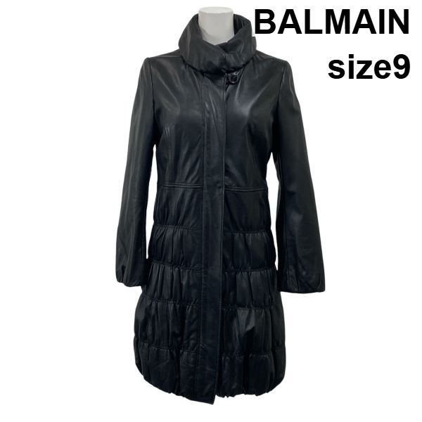 BALMAIN バルマン キルティング ラムレザーコート 13 ブラック ベルト