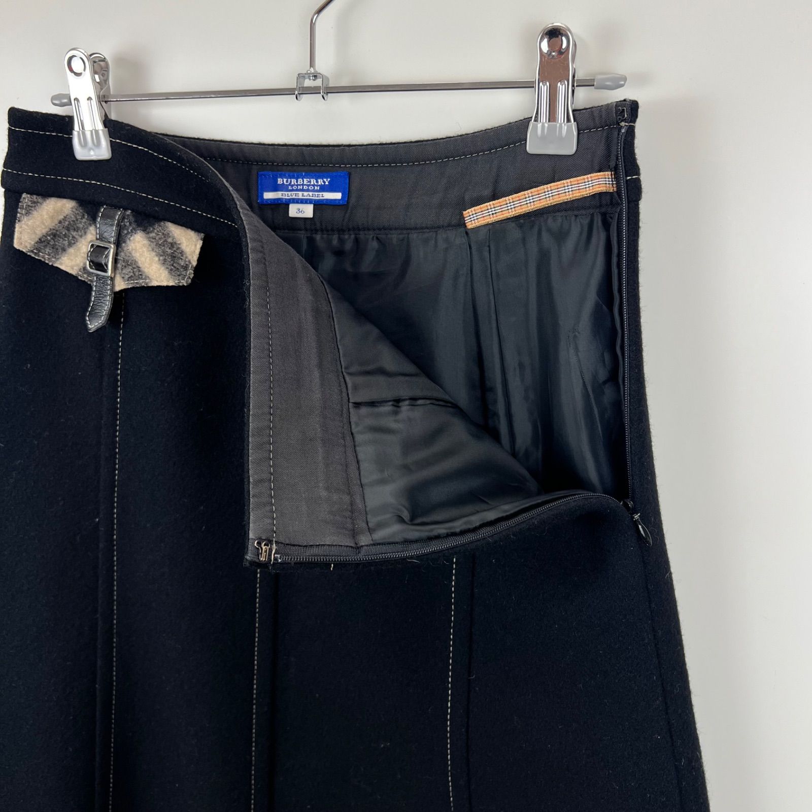 BURBERRY BLUE LABEL 00s y2k archive NOVA flap wool skirt 36