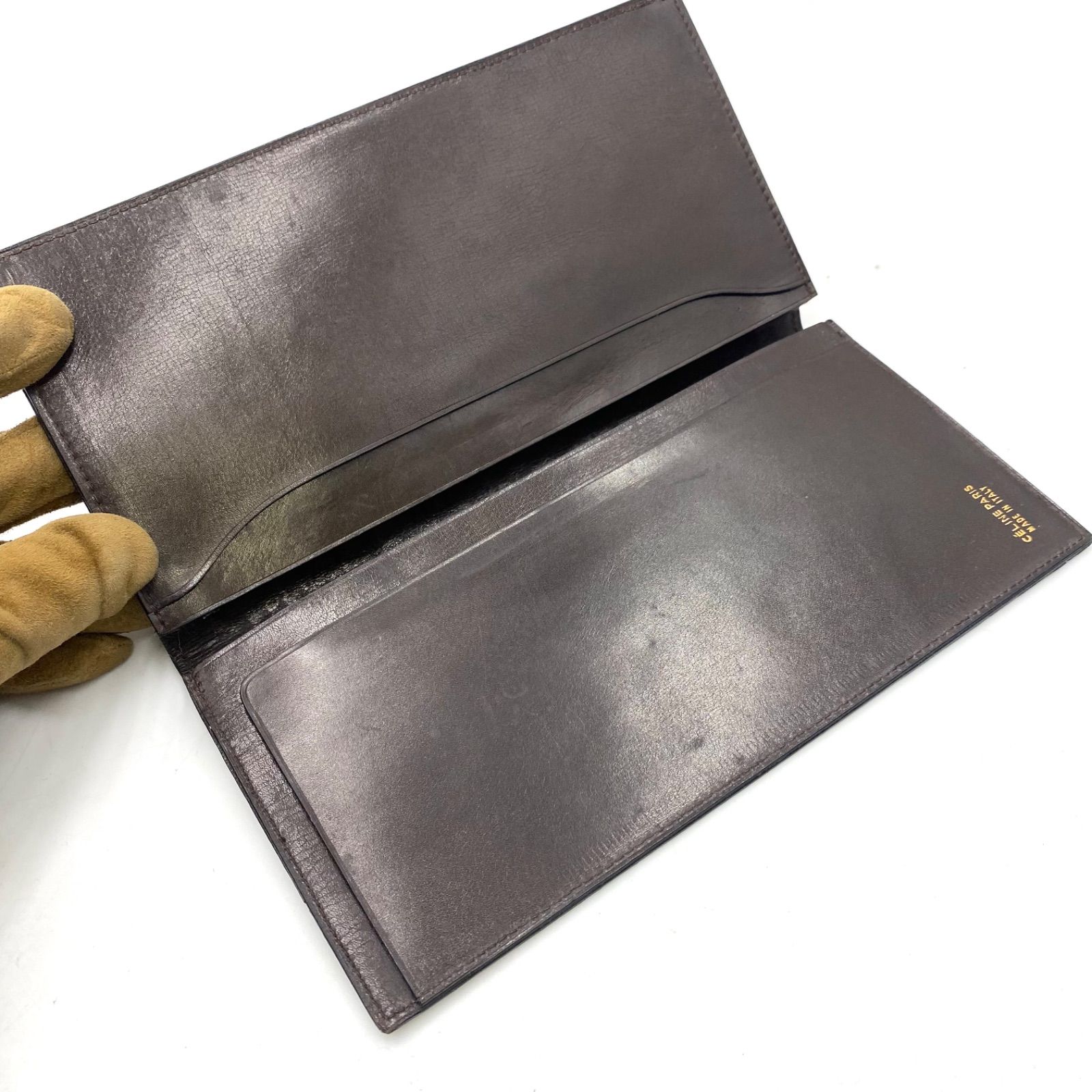 CELINE レザー マネークリップ ダークブラウン/ブラック 希少 CELINE セリーヌ クロコダイル 財布 ウォレット マネークリップ