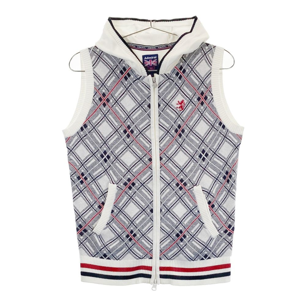 サイズ：L ADMIRAL アドミラル フード付 ジップベスト チェック柄