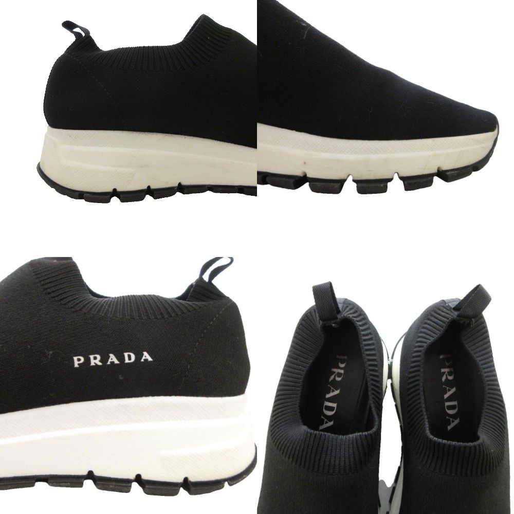 プラダ PRADA ソックススニーカー ローカット ロゴ 37.5 最新 ブラック
