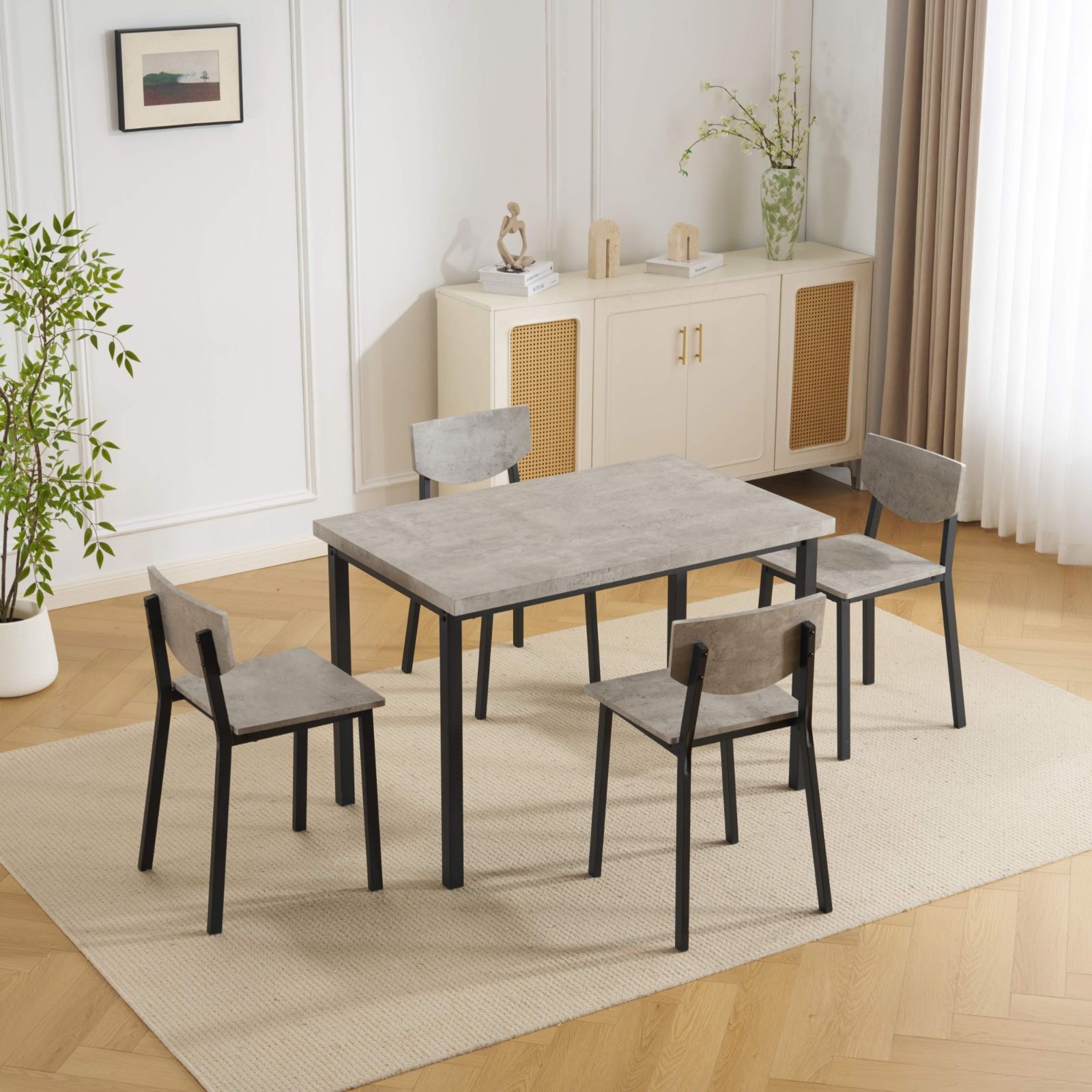 新登場！タイムセール！ダイニング5点セット　4人掛け　幅110cm　GREY 新作登場！ダイニング5点セット 2~4向け 幅110cmの長方形 シンプルな