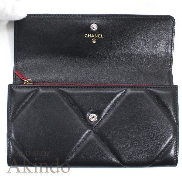 新品】CHANEL19 長財布 二つ折り マトラッセ 黒 ブラック ラムスキン