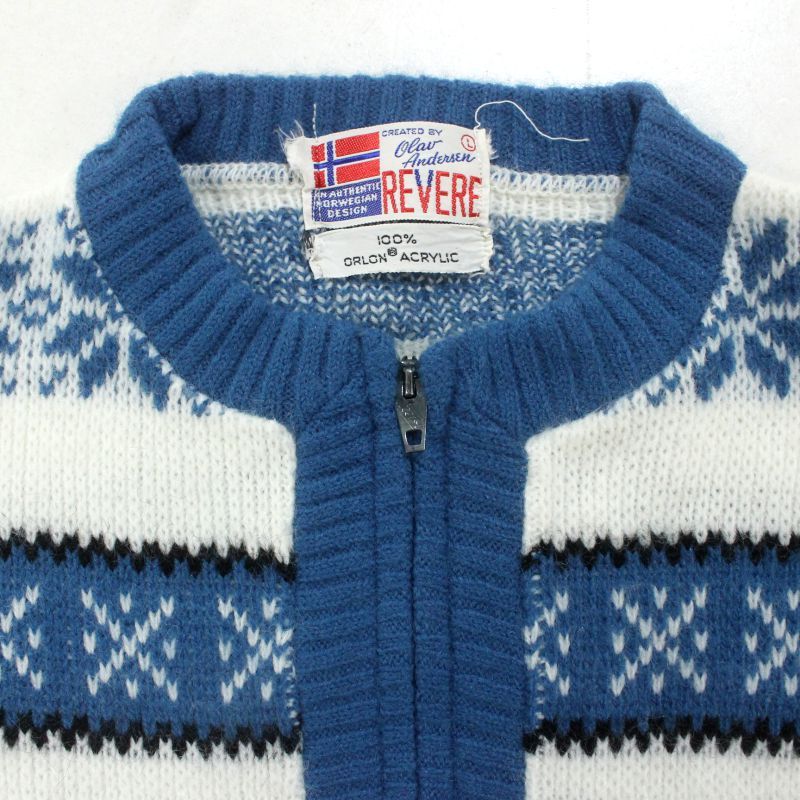70s vintage REVERE ノルディック柄 ジップアップ アクリル ニット