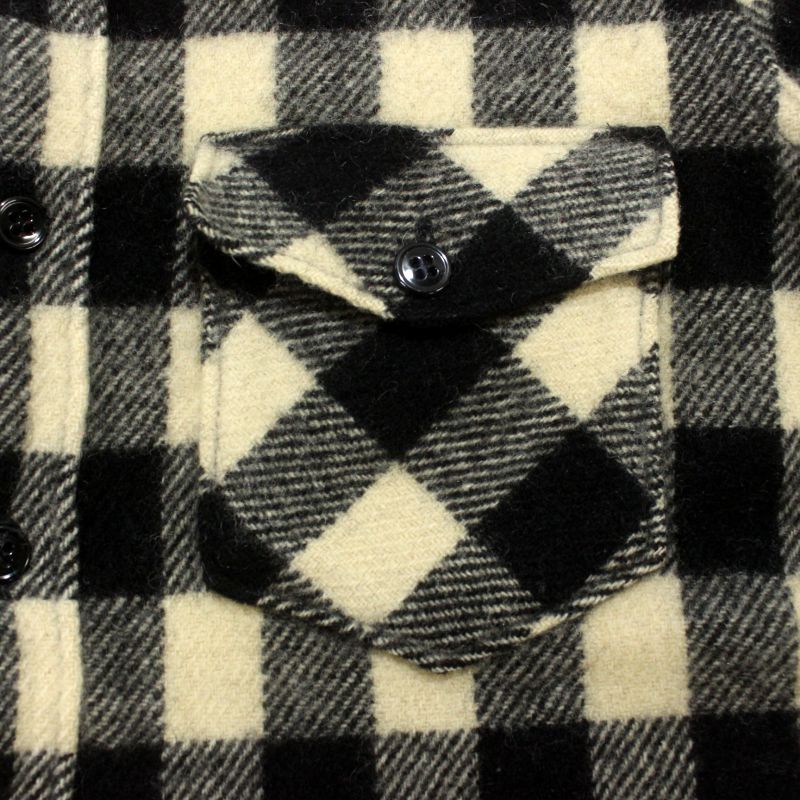 70s vintage L.L.Bean ブロックチェック柄 白黒 ウール 長袖シャツ