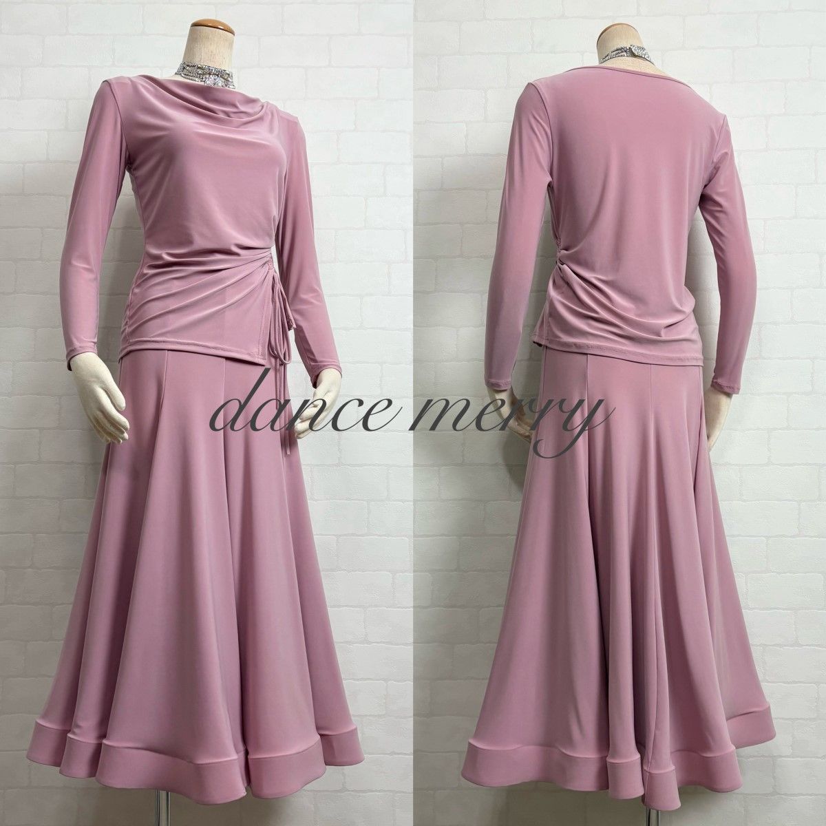 MERRY】新品 社交ダンス ツーピース スモーク ピンク セットアップ