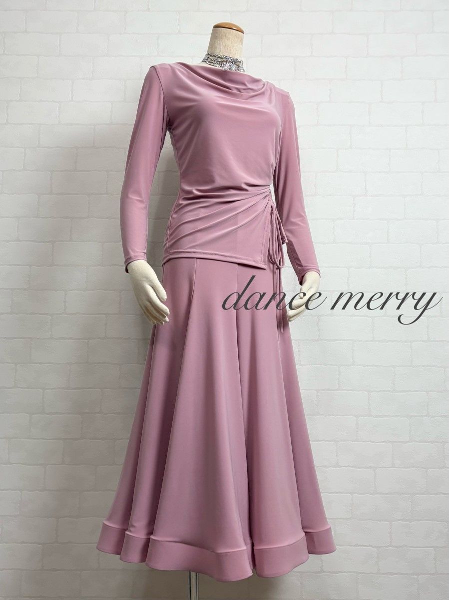 MERRY】新品 社交ダンス ツーピース スモーク ピンク セットアップ