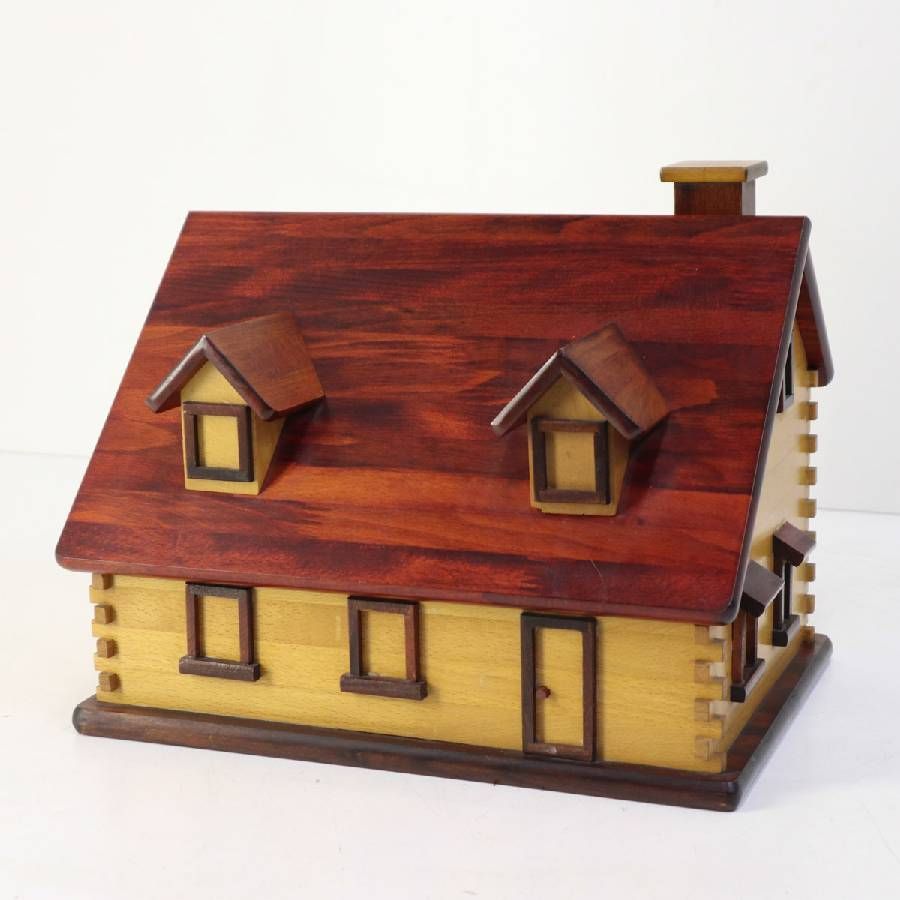 midforest お家型 ケース 鏡付き 木製 ジュエリーボックス メイクボックス 宝石箱 裁縫箱 ソーイングボックス 小物入れ レトロ 313v03