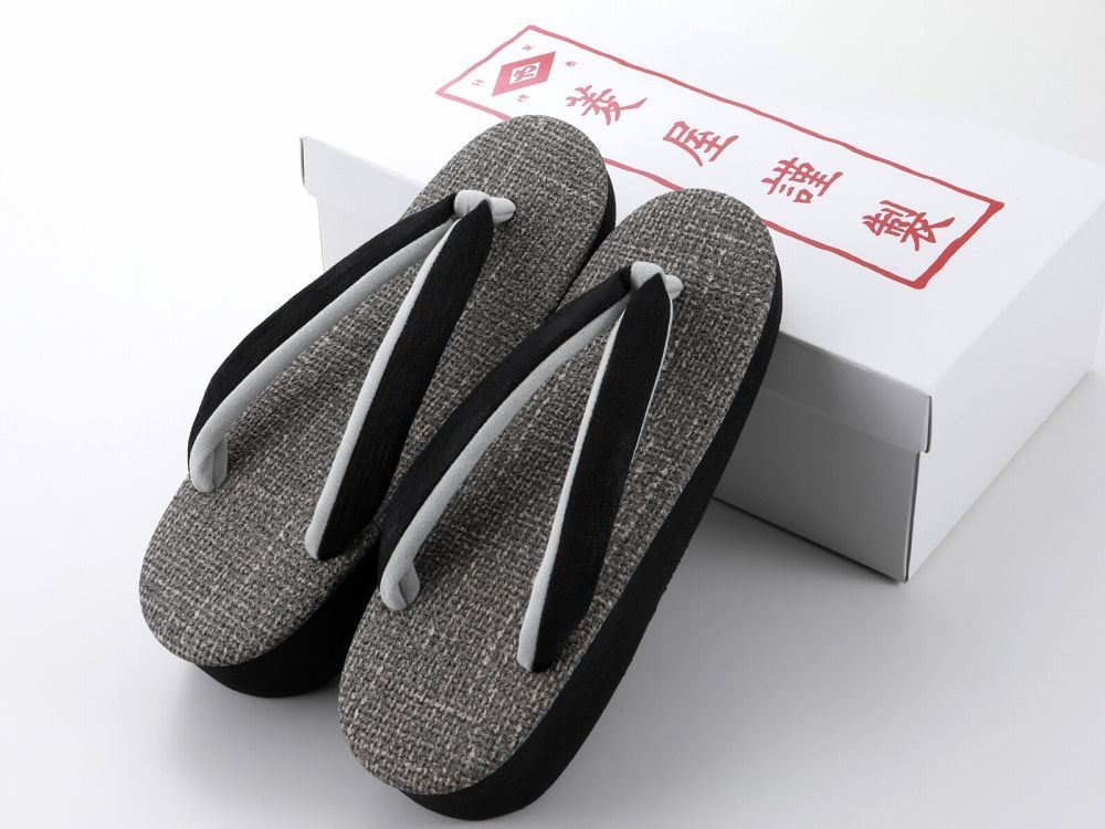 菱屋謹製 カレンブロッソ うまくいく紋 ソフト鼻緒 おしゃれ カフェ草履 Mサイズ グレー系 hiy-81-343