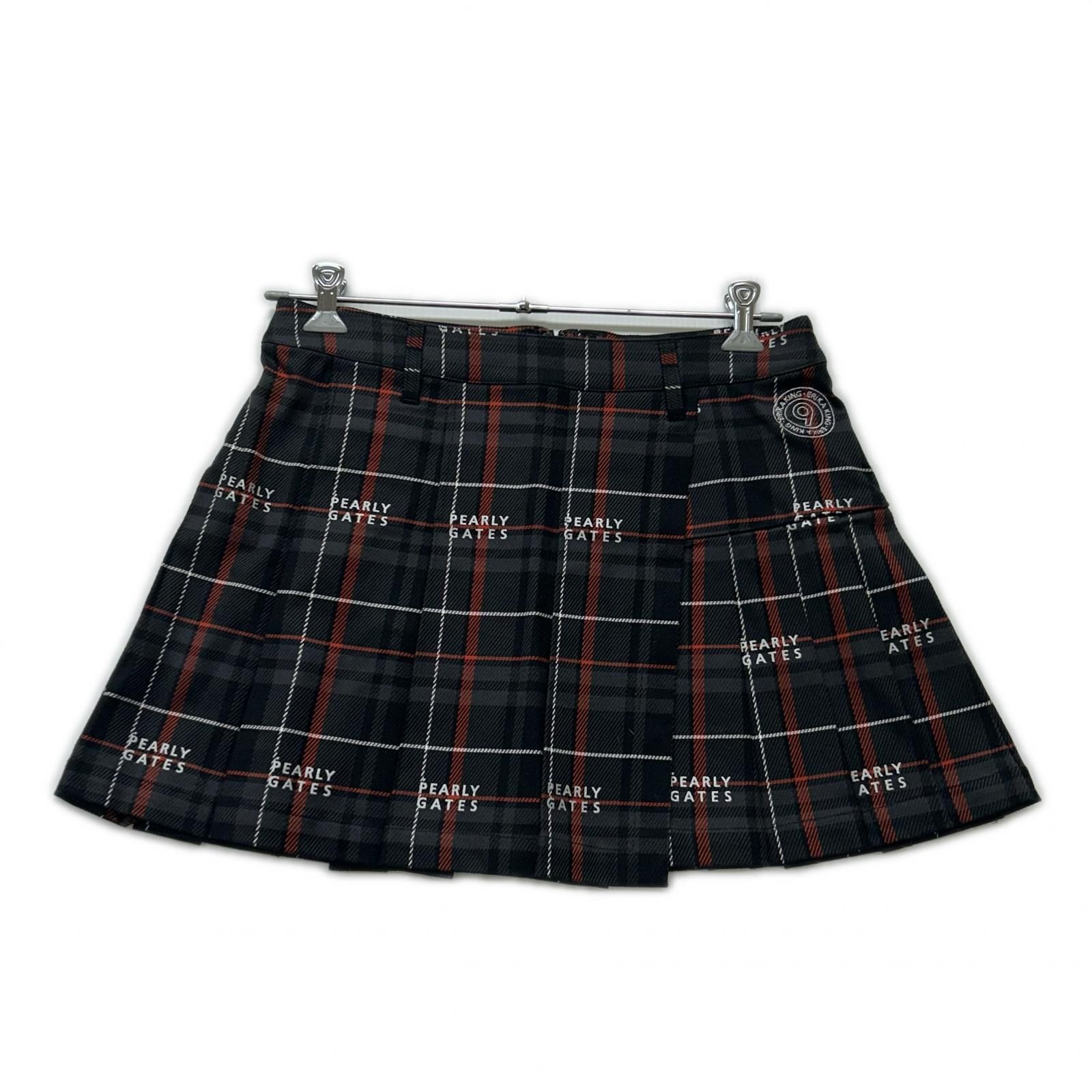 レディース パーリーゲイツ PEARLY GATES スカート 2 L グレー×黒×茶 プリーツ チェック 総柄 ラップ風