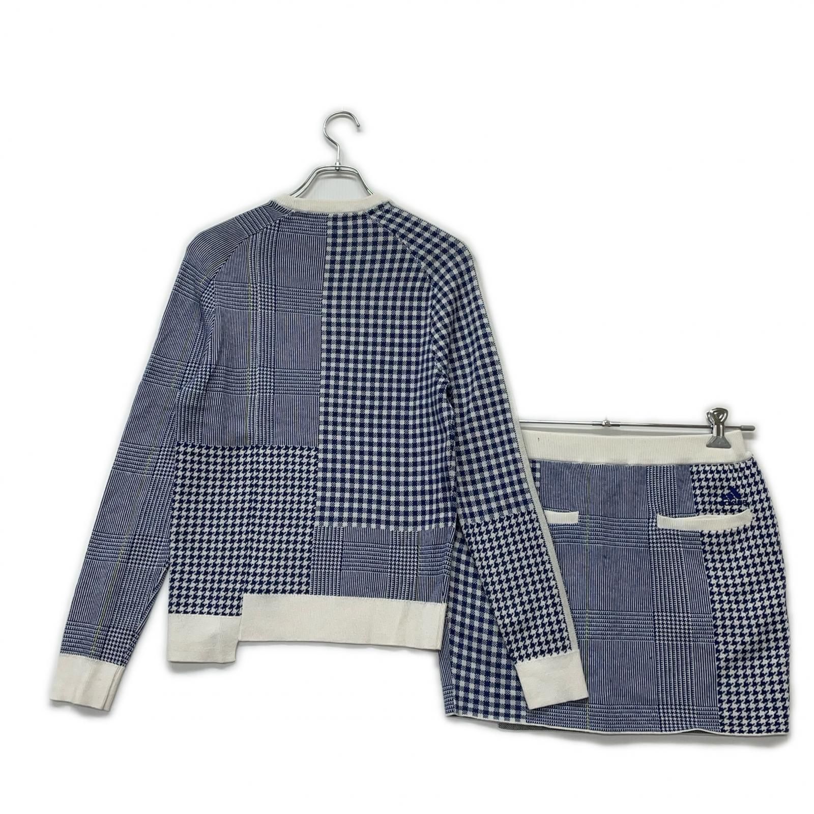 レディース アディダスゴルフ adidas GOLF セットアップ M 青 ブルー 秋冬 ニット チェック 千鳥格子