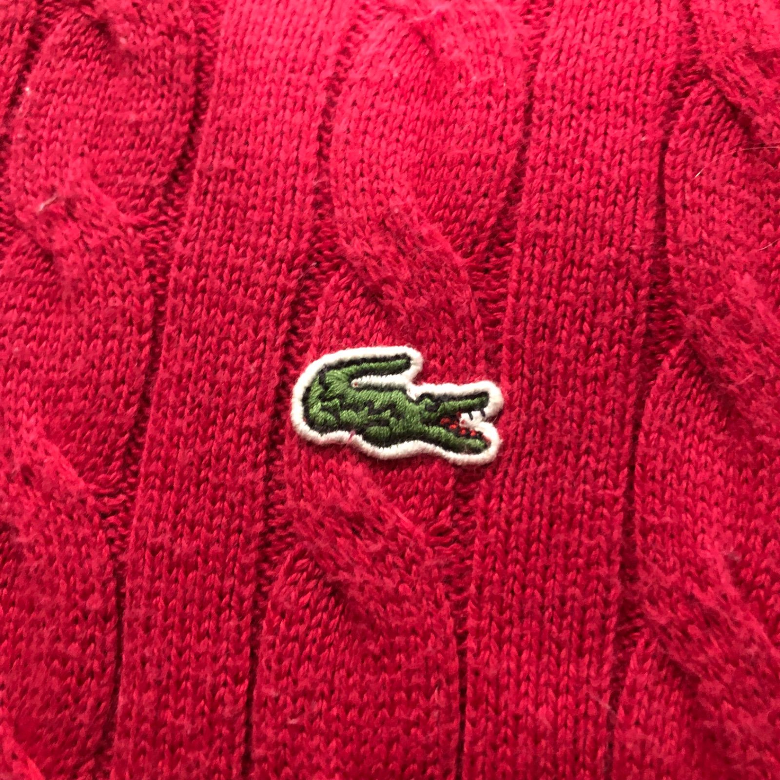 1069 LACOSTE セーター レッド size 34 XS ラコステ ニット ケーブル