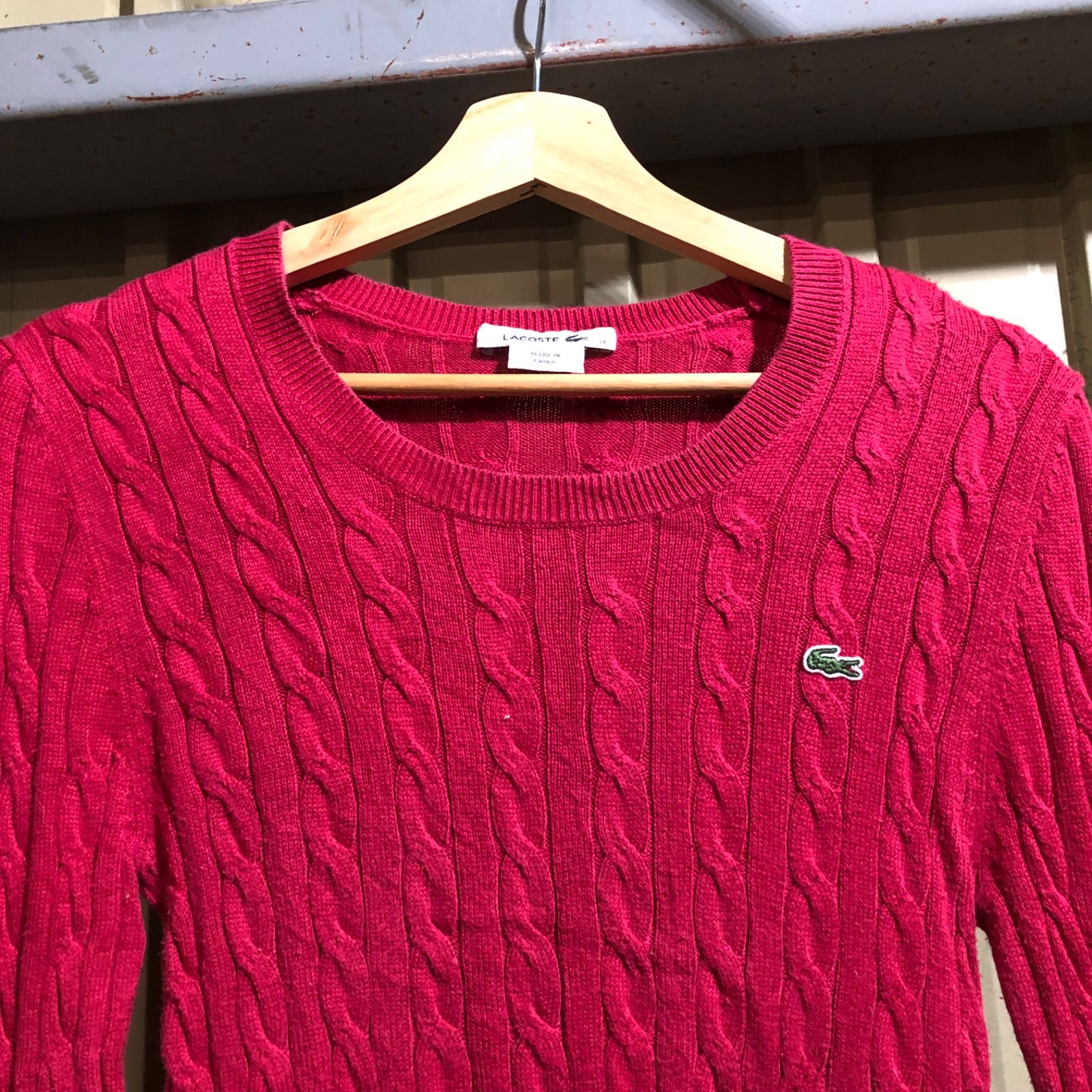 1069 LACOSTE セーター レッド size 34 XS ラコステ ニット ケーブル