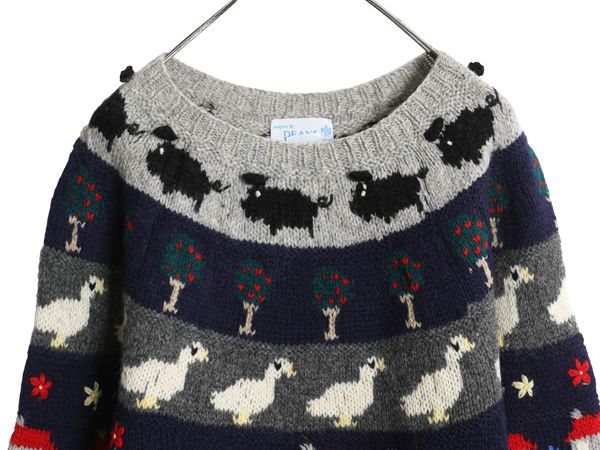 80 s デザイン ニット セーター メンズ レディース 古着 ヴィンテージ シェットランド ウール ノルディック アニマル イラスト 総柄 絵柄