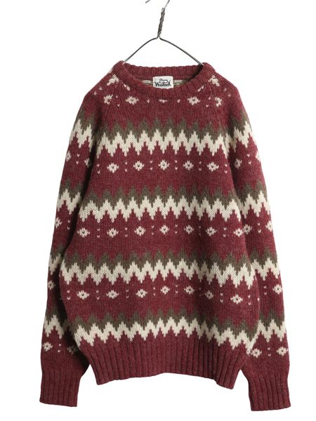 70 s ウールリッチ ニット セーター メンズ レディース XL ヴィンテージ 長袖ニット ウール フェアアイル ノルディック 総柄 大きいサイズ