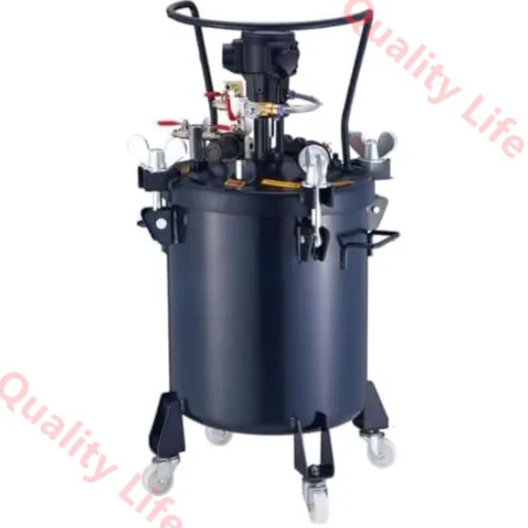 動混合塗料タンク エア自動撹拌スプレーペイント圧力ポットタンク 加圧式塗料缶 ペイント 塗料かき混ぜ缶 30 L 6 5ガロン圧力ポットペイントタンク レギュレーター圧力計付き 大量塗装および自動車用 自動攪拌塗料バケツ60