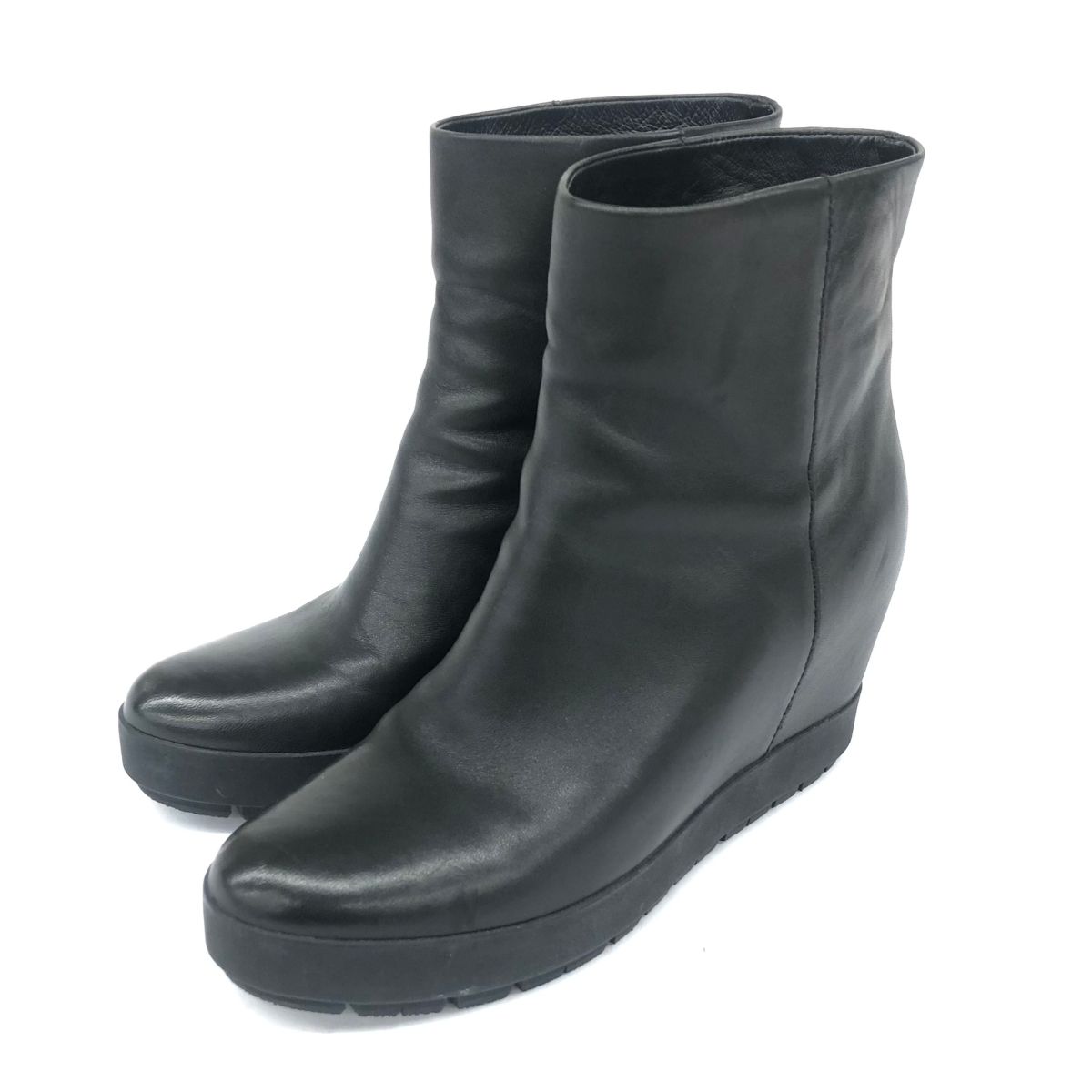PRADA プラダ ショートブーツ 表記サイズ:38 レザー ブラック