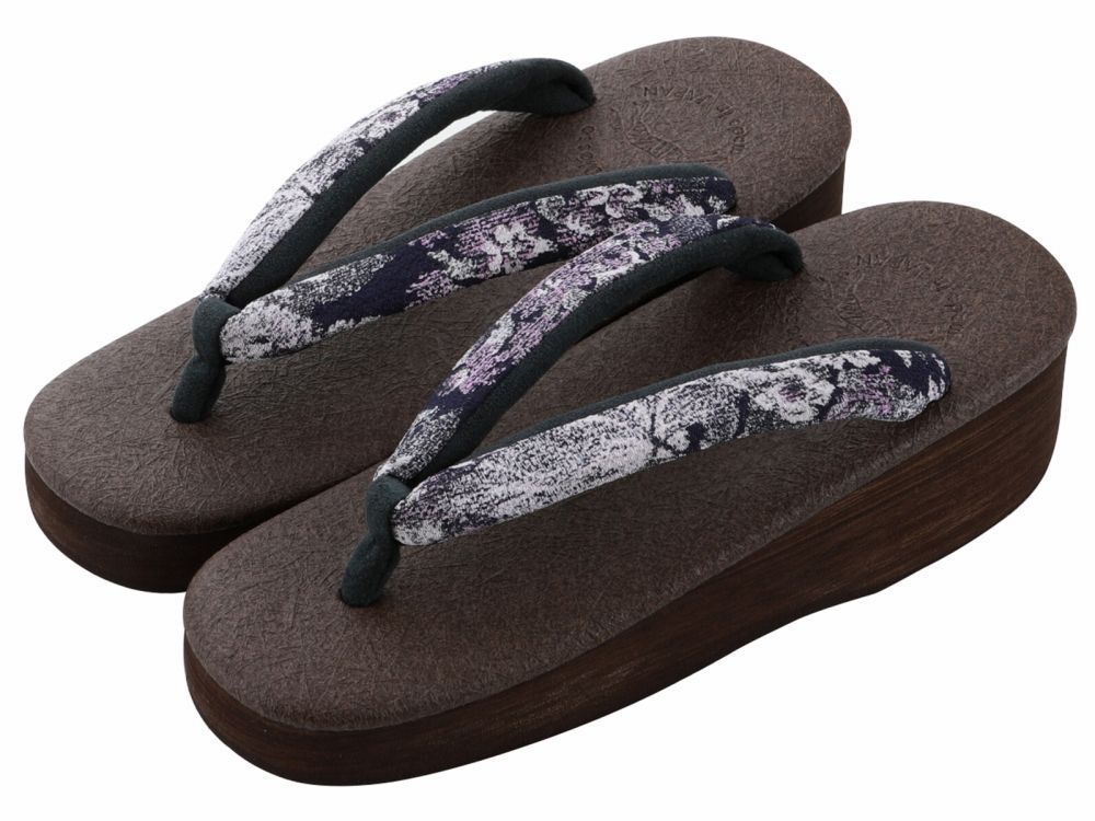 菱屋謹製 カレンブロッソ うまくいく紋 ソフト鼻緒 おしゃれ カフェ草履 Lサイズ ブラウン系 hiy-81-349