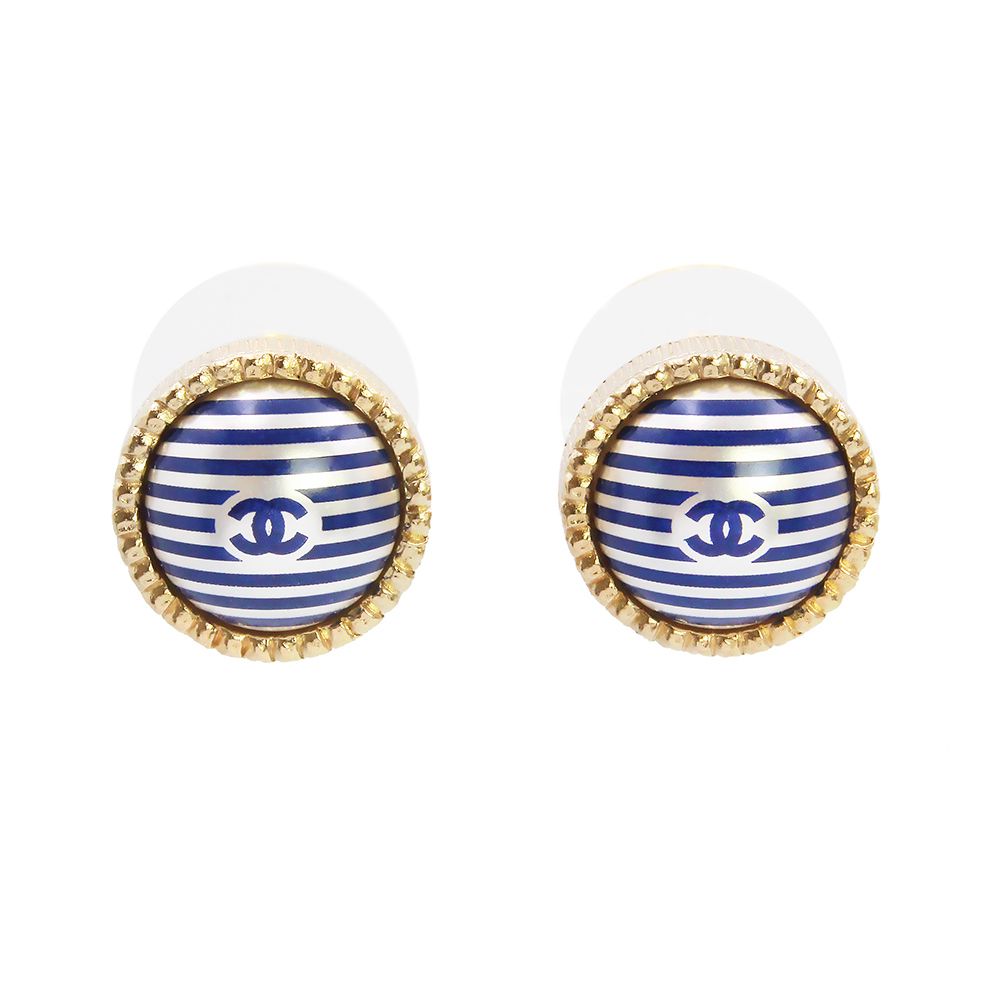 シャネル ココマーク パール ラウンド ピアス シャンパンゴールド ブルー シルバー AB 0794 CHANEL