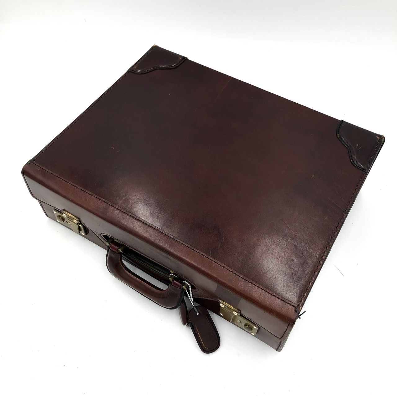 本革】レザーアタッシュケース 濃茶 ビジネスバッグ トランク レトロ