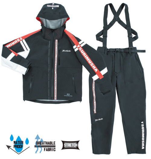 釣武者 テクニカルアーム 3レイヤーレインスーツ レッド Mサイズ レインウェア 釣具