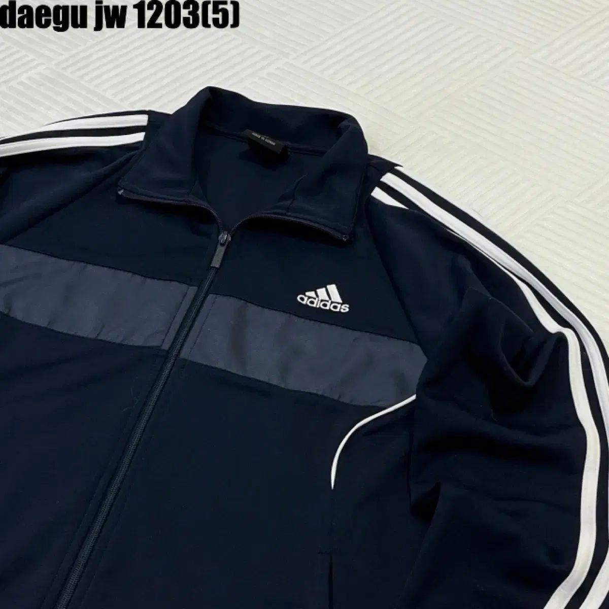 adidas ネイビー×ブラック 三本線 ジャージ トラックジャケット M相当 