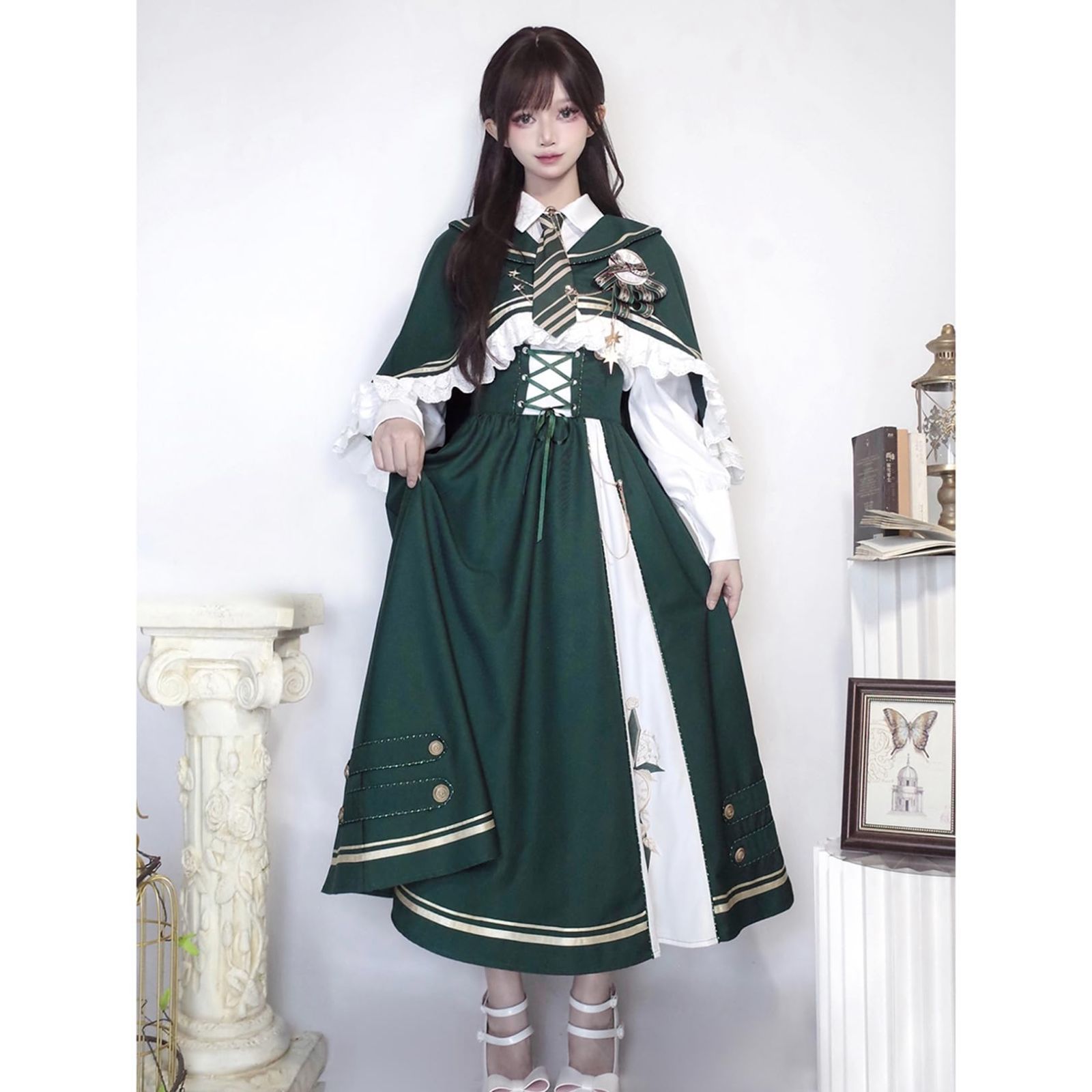 Lolita ワンピース 軍服 長袖制服 マント ゴシック風 魔法少女 森