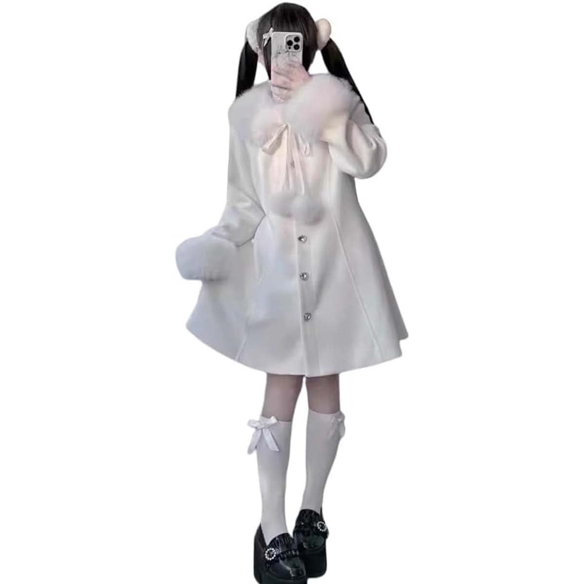 コート 厚手 地雷系 サブカル系 レディース 秋冬 アウター ジャケット もこもこ ポケット付き 着痩せ 量産型 トップス プリン