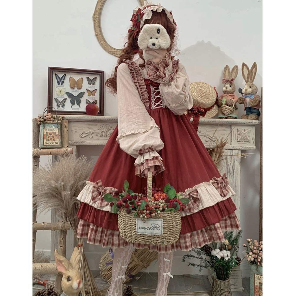 ロリータ ワンピース 長袖 赤ずきん コスプレ 姫 ドレス ゆめかわいい 森ガール 女の子 ガールズ フリル リボン cosp