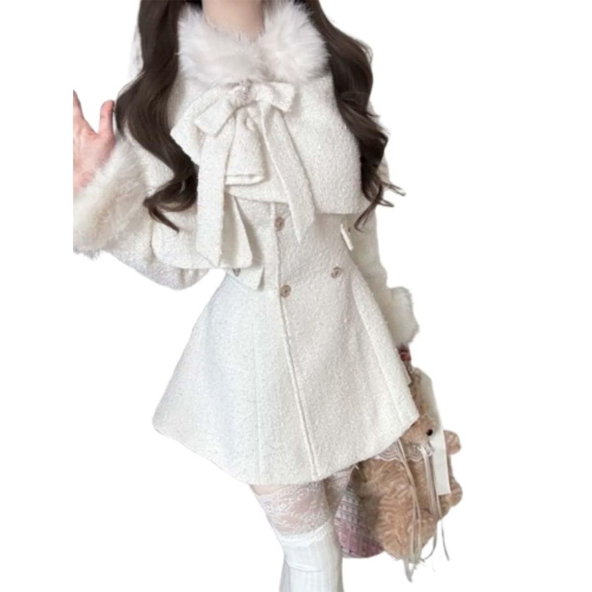 ワンピース マントコート ロリータ 長袖 2点セット レディース ギャル ガール系 量産型 森ガール Aライン 着痩せ 学院風