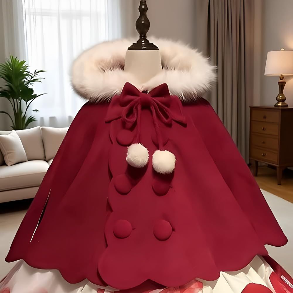 ふわふわ ロリータ風 フード付き 猫耳 ケープコート リボン ウール ショール ダブルブレスト もこもこ