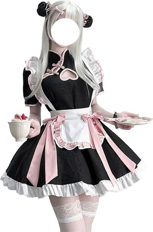 セクシー チャチャイナ風 メイド服 コスプレ ゴスロリ アリス かわいい フリル リボン ロリータ ワンピース 胸空き 下