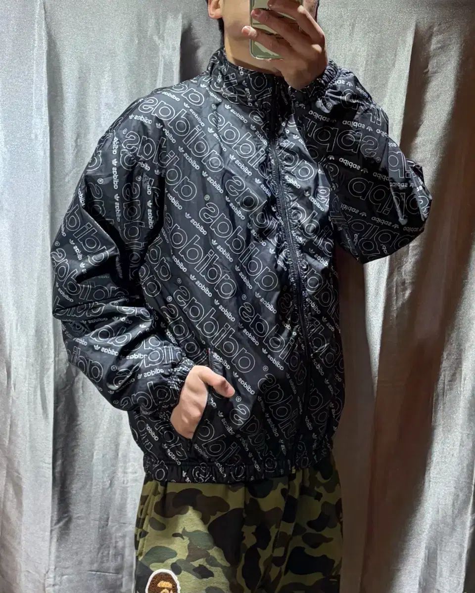 adidas アディダスMナイロンジャケット 厚手 裏起毛 ベンチコート 