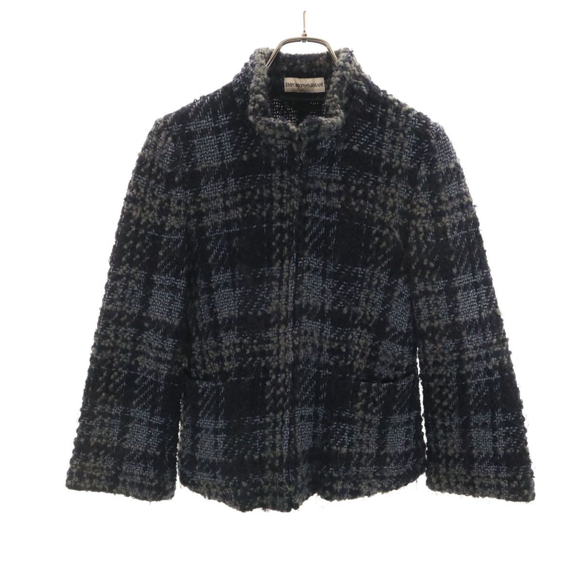 美品 エンポリオアルマーニ ジャケット フリル モカ 40 ウール イタリア Emporio Armani エンポリオアルマーニ イタリア製 ウールジャケット 40