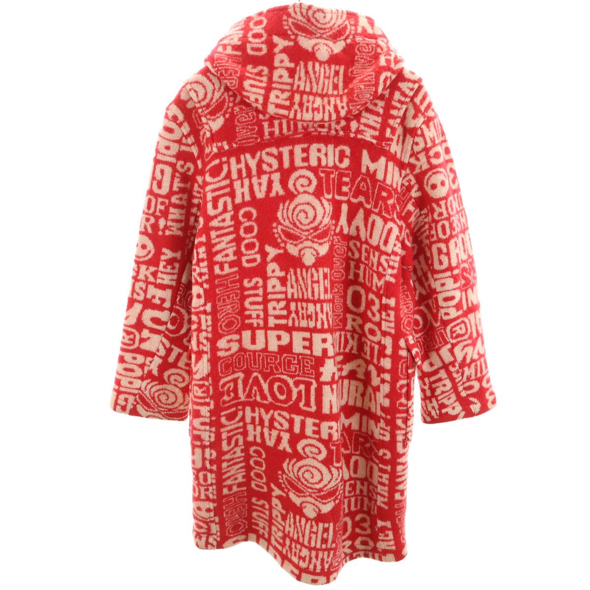 GLAMOUR ヒステリックグラマー ウール 総柄 ダッフルコート 140 レッド キッズ 古着