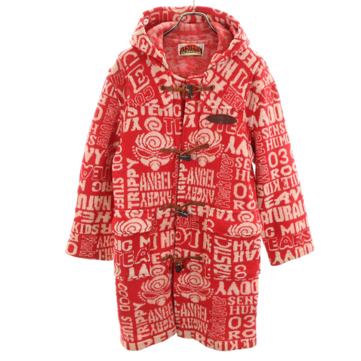 GLAMOUR ヒステリックグラマー ウール 総柄 ダッフルコート 140 レッド キッズ 古着