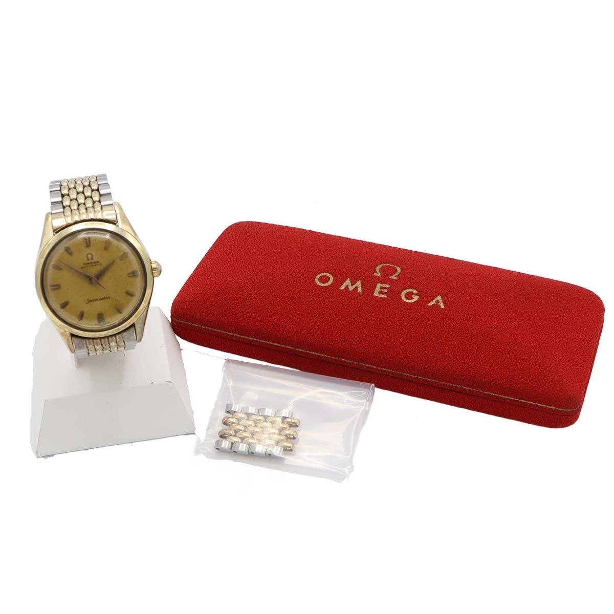  稼働 腕時計 OMEGA オメガ シーマスター cal 471 自動巻き クサビインデックス 純正ベルト 箱コマあり eco38 チェック柄 自動巻き時計 腕時計(アナログ)