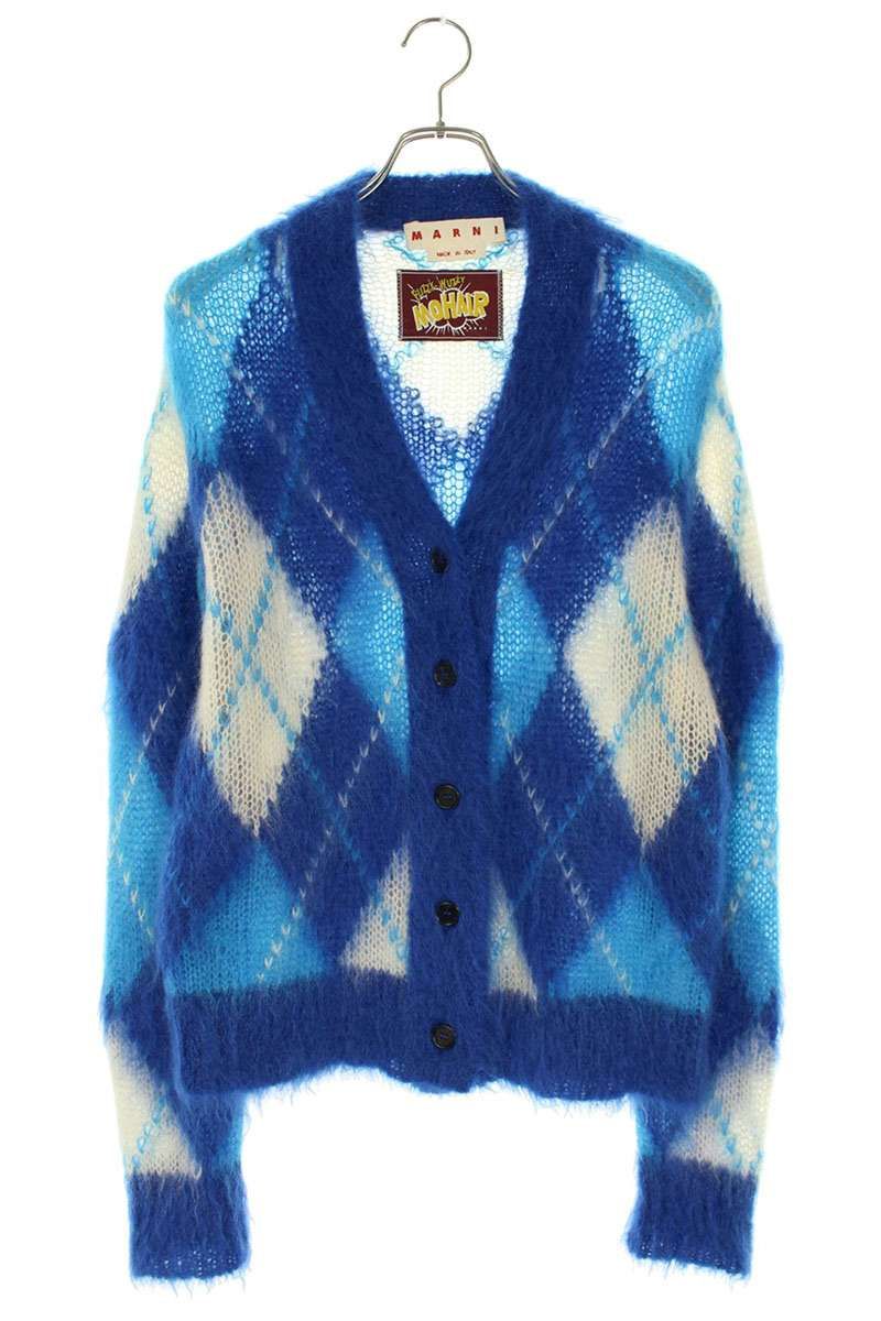 マルニ 22SS CDMD0259Q0 アーガイルチェック モヘアニットカーディガン