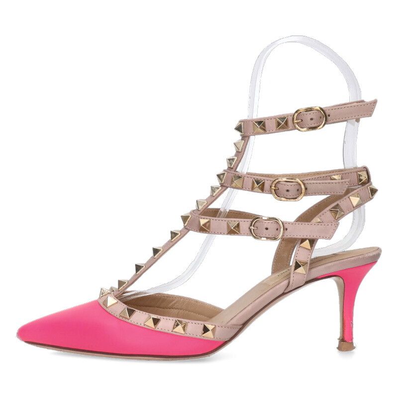 極美品■ヴァレンティノ　ロックスタッズ　ハイヒール　ストラップパンプス　ピンク ヴァレンティノ ロックスタッズストラップパンプス レディース 35.5
