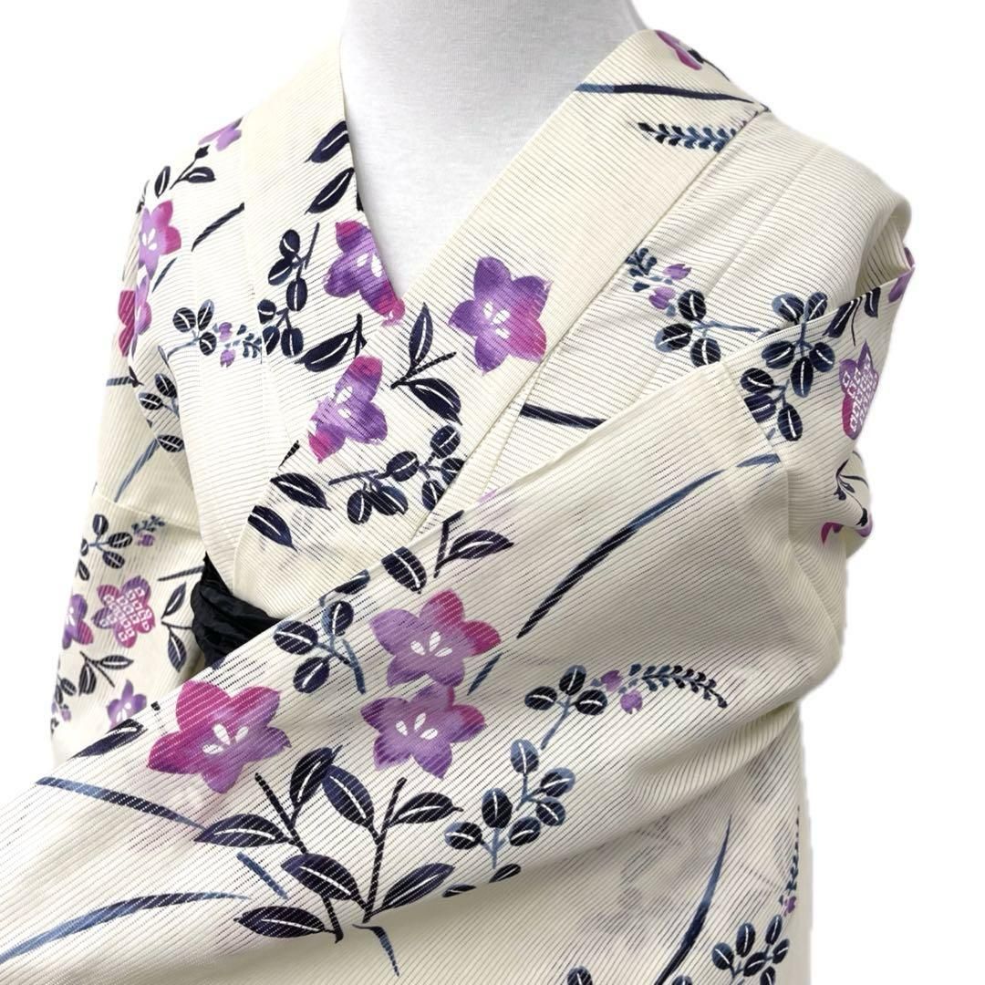 着物と帯 時流 Y 25786 s 浴衣 綿絽 綿 生成り 桔梗