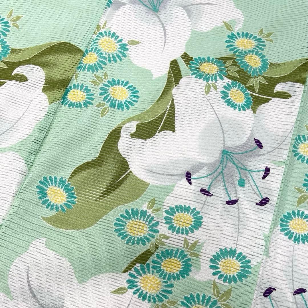  着物と帯 時流 Y 25782 s 浴衣 綿絽 綿 百合 黄緑色 浴衣単品 浴衣