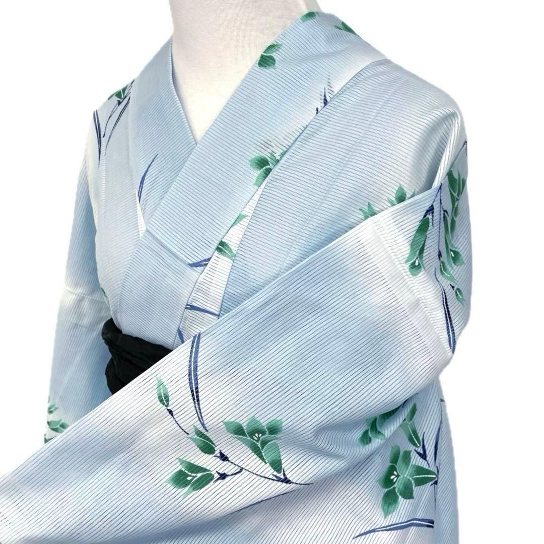 着物と帯 時流 Y 25776 s 浴衣 綿絽 綿 水色 リンドウ